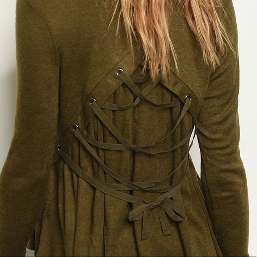 ❌DONATED❌Olive Green Babydoll V-neck Tie Detailed Soft Knit Top - Picture 2 of 10